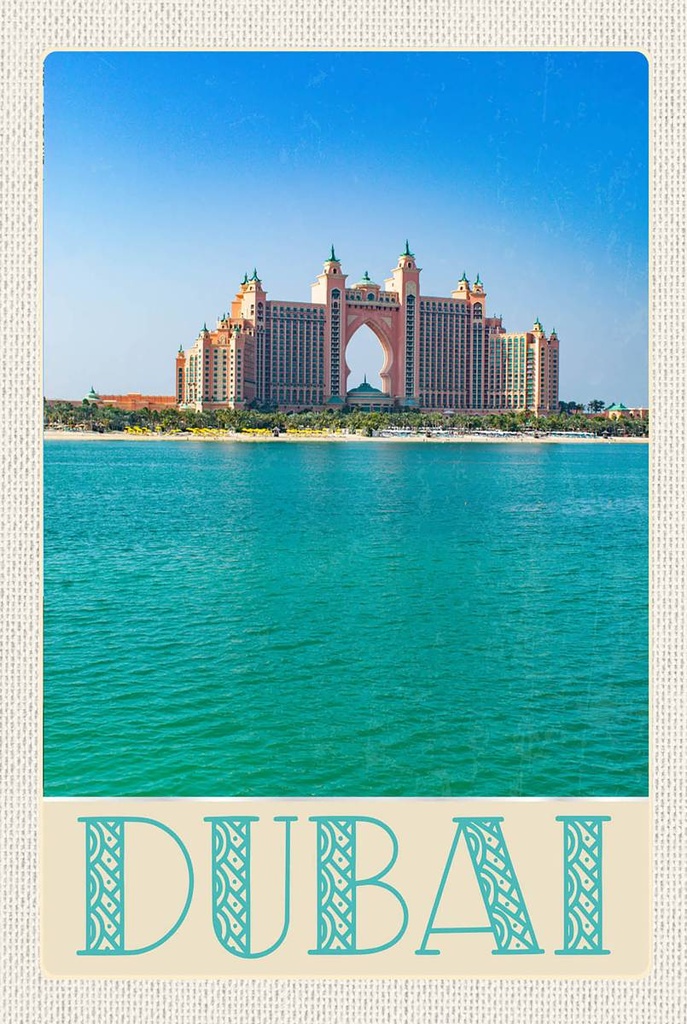[LA-1783550-H] Holzschild 18x12 cm Dubai Strand Meer Moschee Sonne Bildmotiv Reisemotiv Abenteuer Reisen