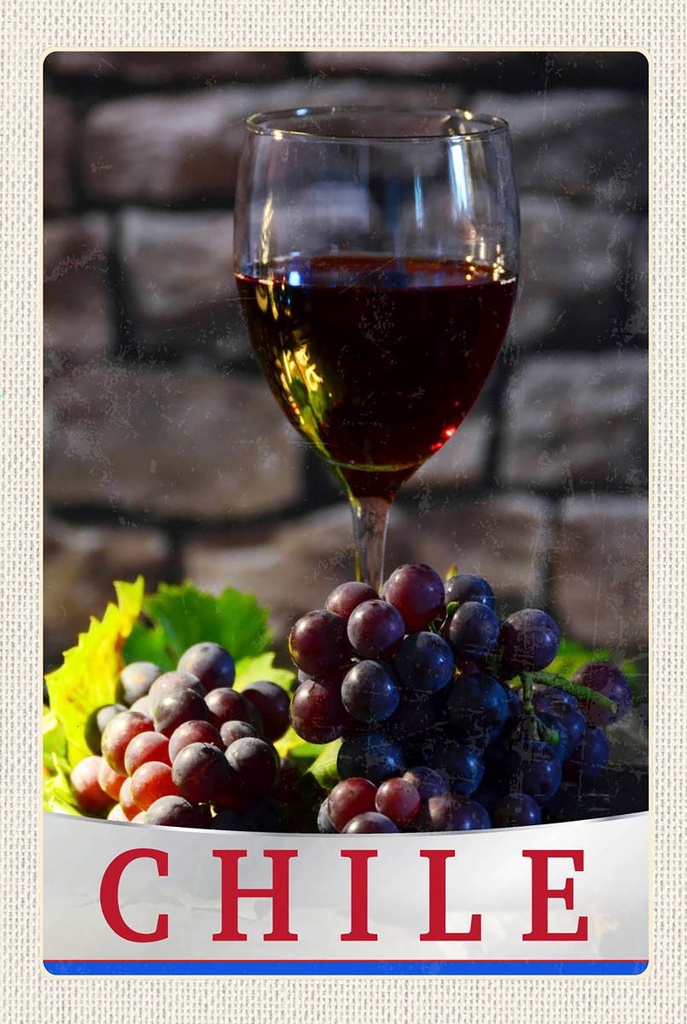 [LA-1783554-H] Holzschild 18x12 cm Chile Wein Trauben Tradition Bildmotiv Reisemotiv Abenteuer Reisen