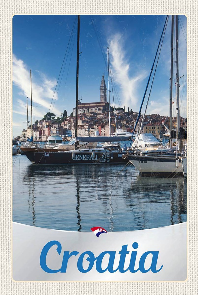 [LA-1783557-H] Holzschild 18x12 cm Kroatien Yacht Stadt Meer Bildmotiv Reisemotiv Abenteuer Reisen
