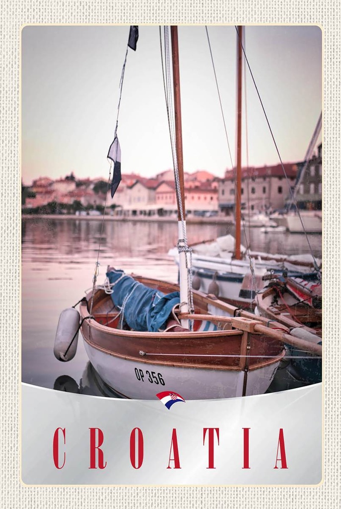 [LA-1783559-H] Holzschild 18x12 cm Kroatien Boote Stadt Meer Bildmotiv Reisemotiv Abenteuer Reisen