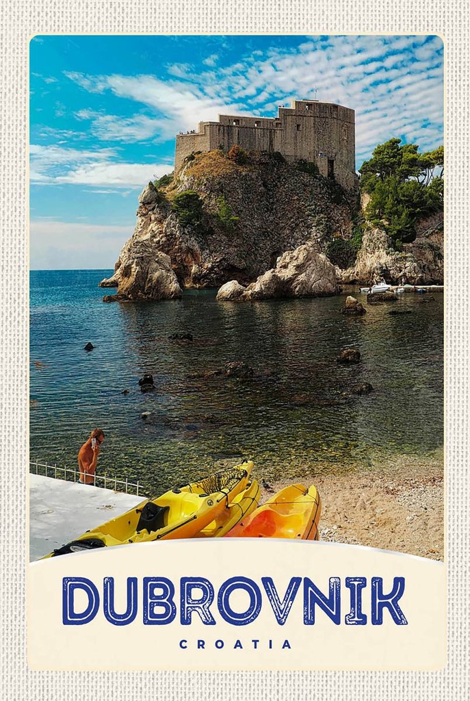 [LA-1783563-H] Holzschild 18x12 cm Dubrovnik Kroatien Meer Bildmotiv Reisemotiv Abenteuer Reisen