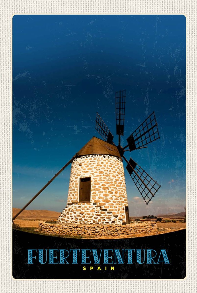 [LA-1783569-H] Holzschild 18x12 cm Fuerteventura Spanien Windrad Bildmotiv Reisemotiv Abenteuer Reisen