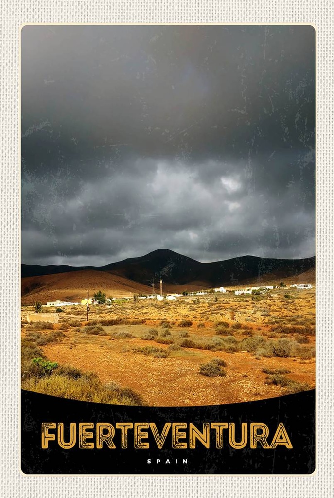 [LA-1783570-H] Holzschild 18x12 cm Fuerteventura Spanien Wüste Berge Bildmotiv Reisemotiv Abenteuer Reisen