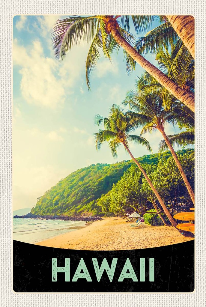 [LA-1783572-H] Holzschild 18x12 cm Hawaii Insel Strand Palmen Sonne Bildmotiv Reisemotiv Abenteuer Reisen