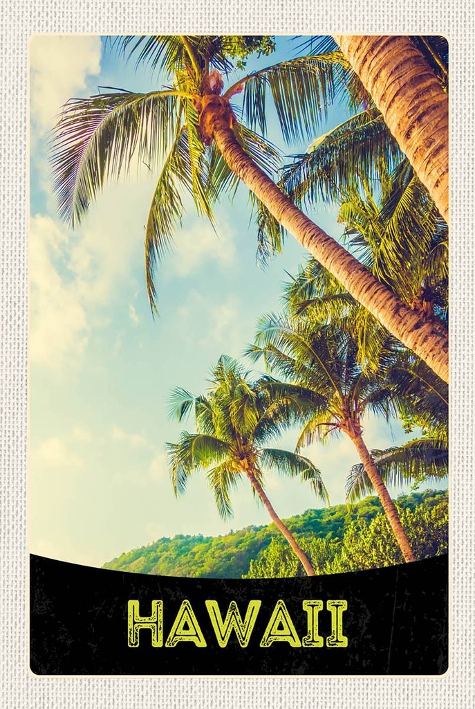 [LA-1783573-H] Holzschild 18x12 cm Hawaii Insel Strand Palmen Meer Bildmotiv Reisemotiv Abenteuer Reisen
