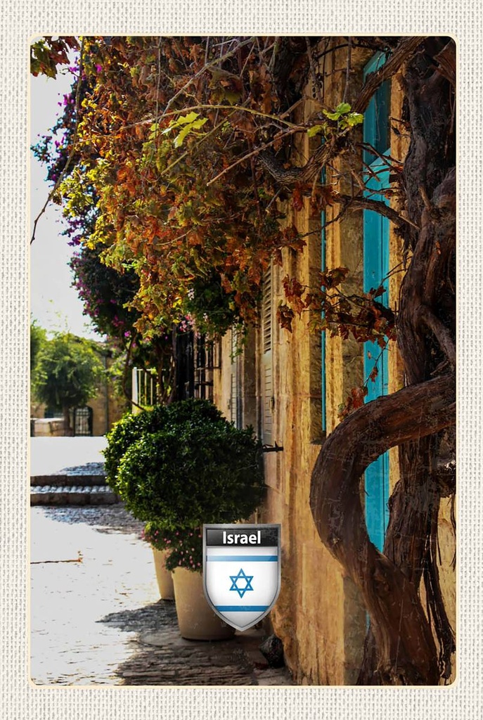 [LA-1783578-H] Holzschild 18x12 cm Israel Stadt Pflanzen Bildmotiv Reisemotiv Abenteuer Reisen