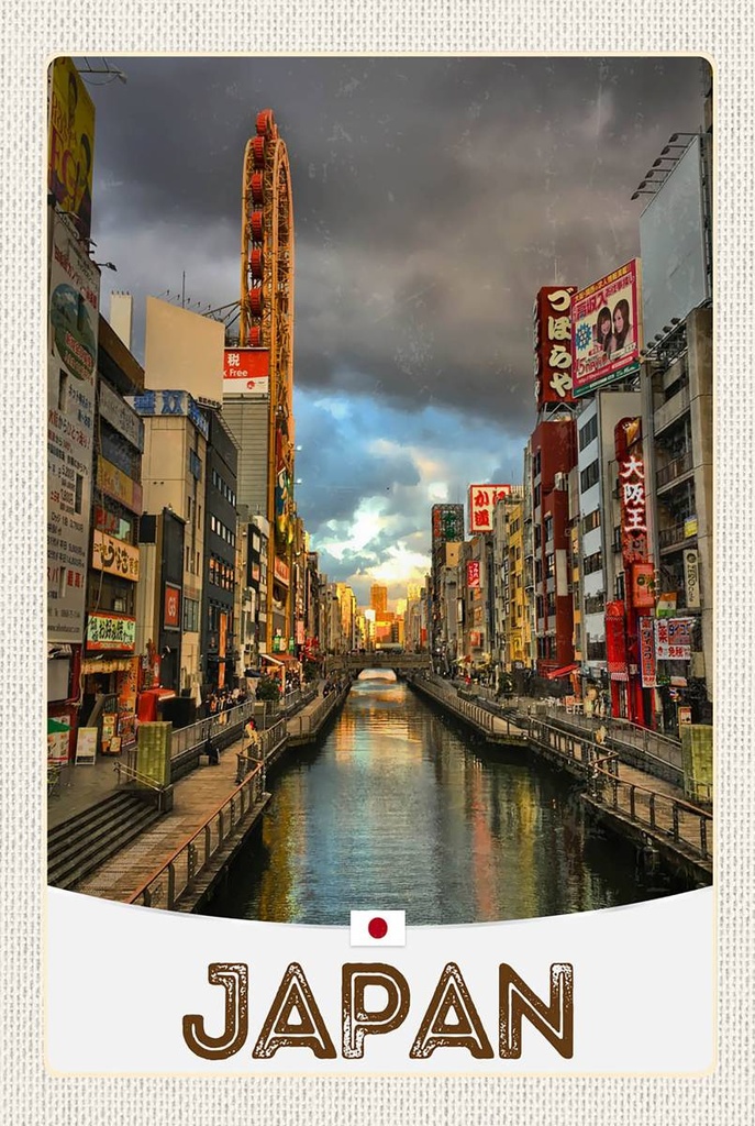 [LA-1783581-H] Holzschild 18x12 cm Japan Asien Fluss Stadt Bildmotiv Reisemotiv Abenteuer Reisen