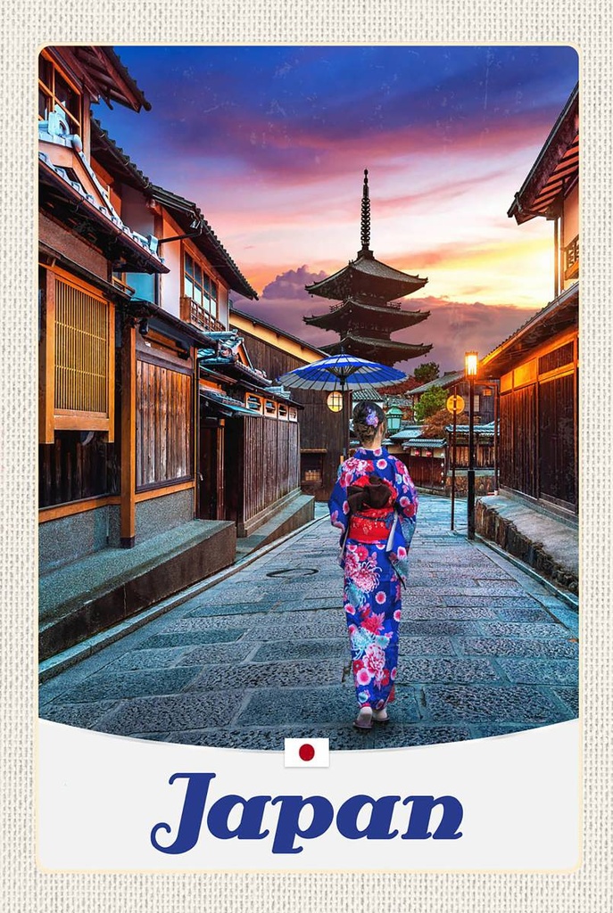 [LA-1783582-H] Holzschild 18x12 cm Japan Asien Japanerin Tradition Bildmotiv Reisemotiv Abenteuer Reisen