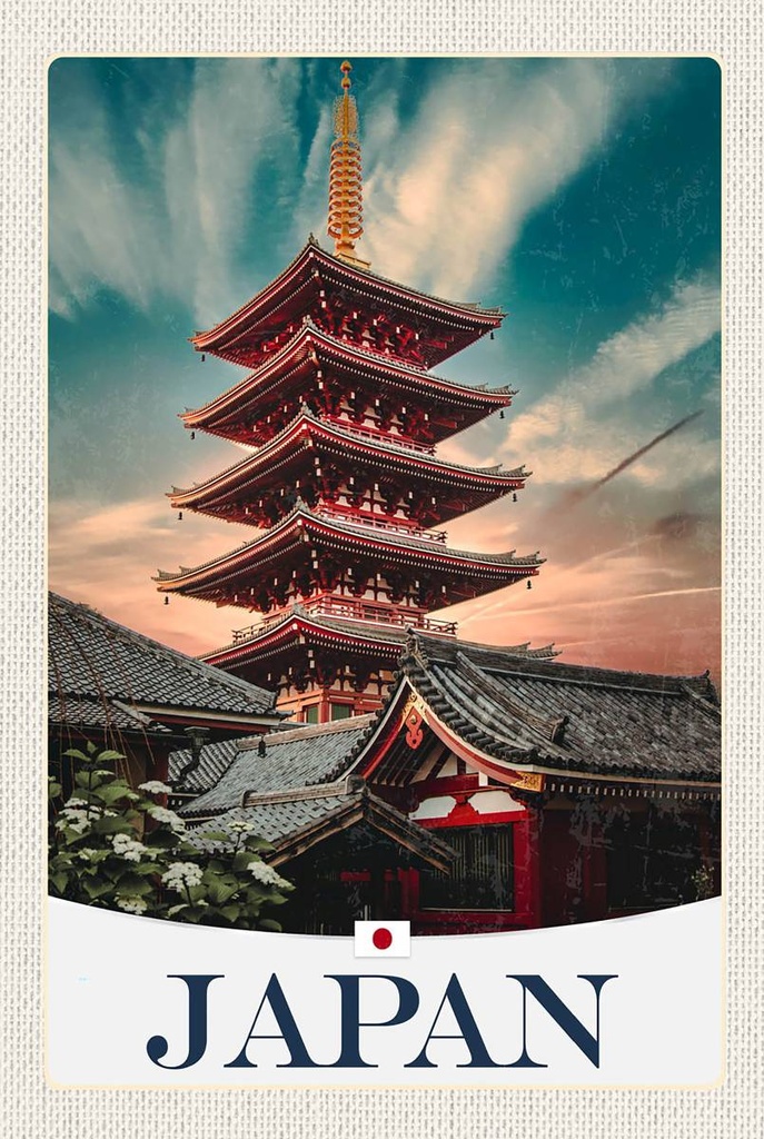 [LA-1783583-H] Holzschild 18x12 cm Japan Asien traditionelles Gebäude Bildmotiv Reisemotiv Abenteuer Reisen