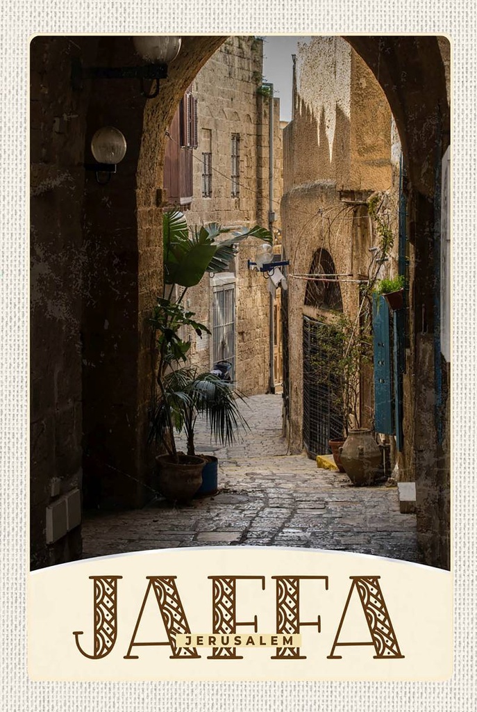 [LA-1783584-H] Holzschild 18x12 cm Jaffa Jerusalem Israel Stadt Weg Bildmotiv Reisemotiv Abenteuer Reisen