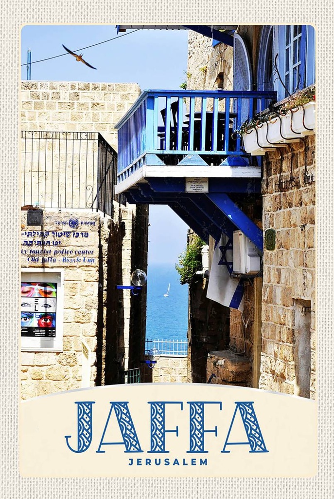 [LA-1783589-H] Holzschild 18x12 cm Jaffa Jerusalem Israel Stadt Meer Bildmotiv Reisemotiv Abenteuer Reisen