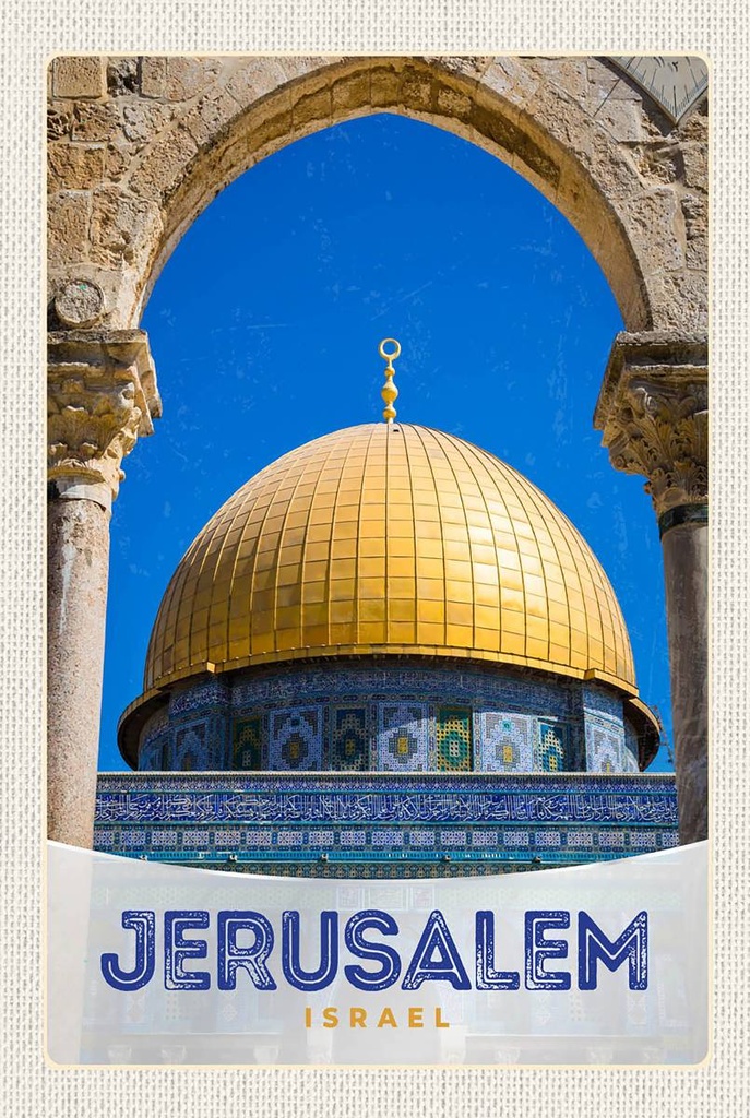 [LA-1783591-H] Holzschild 18x12 cm Jerusalem Israel Tempel gold Bildmotiv Reisemotiv Abenteuer Reisen