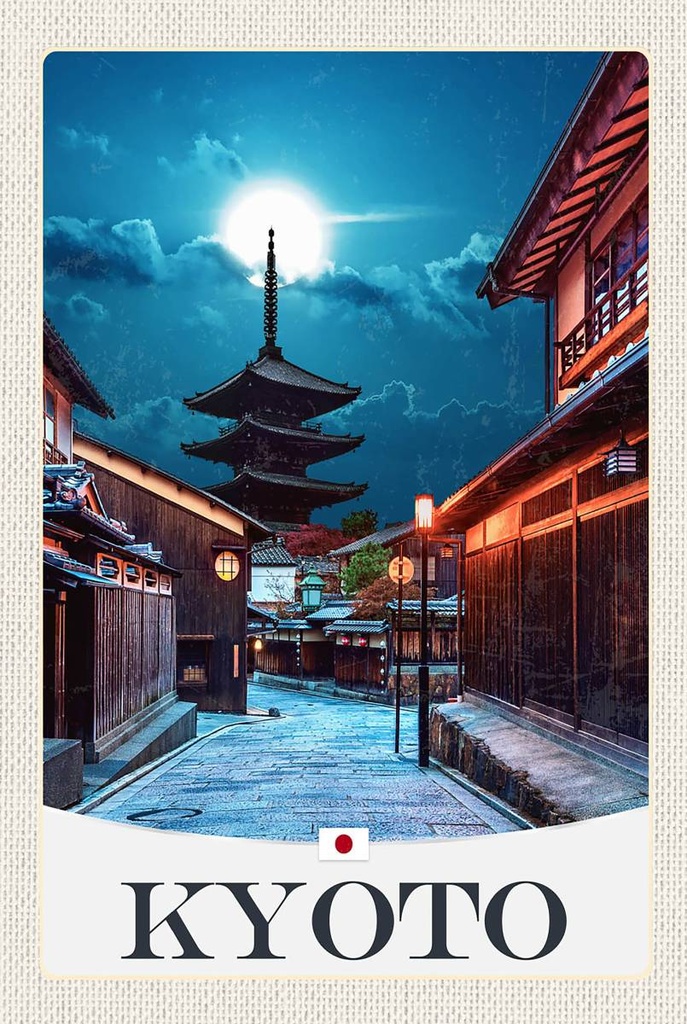 [LA-1783599-H] Holzschild 18x12 cm Kyoto Japan Innenstadt Abend Bildmotiv Reisemotiv Abenteuer Reisen