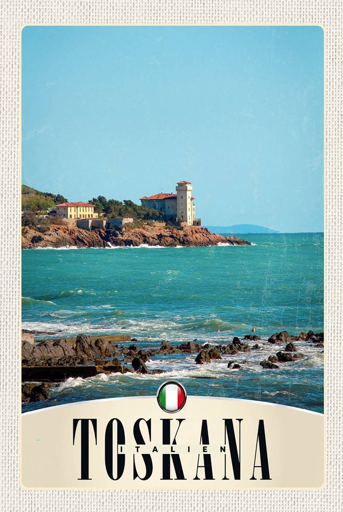 Holzschild 18x12 cm Toskana Italien Häuser Meer Bildmotiv Reisemotiv Abenteuer Reisen