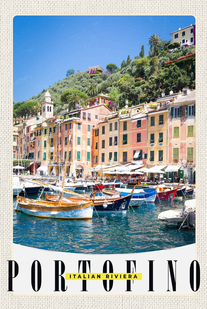 Holzschild 18x12 cm Portofino Italien Riviera Meer Bildmotiv Reisemotiv Abenteuer Reisen
