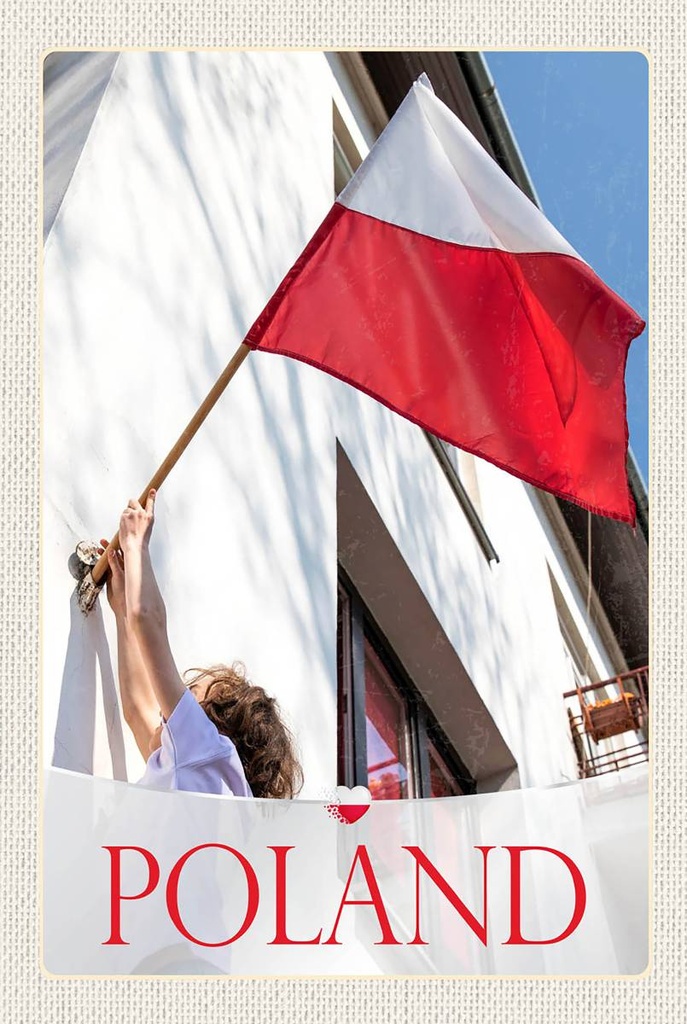 Holzschild 18x12 cm Polen Europa Flagge Haus Bildmotiv Reisemotiv Abenteuer Reisen
