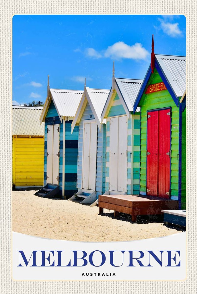 Holzschild 18x12 cm Melbourne Australien Strandhaus Bildmotiv Reisemotiv Abenteuer Reisen