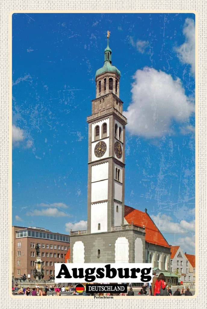 Holzschild 18x12 cm Augsburg Perlachturm Bildmotiv Reisemotiv Abenteuer Reisen