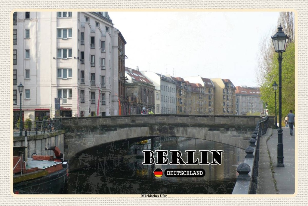 Holzschild 12x18 cm Berlin Märkisches Ufer Bildmotiv Reisemotiv Abenteuer Reisen