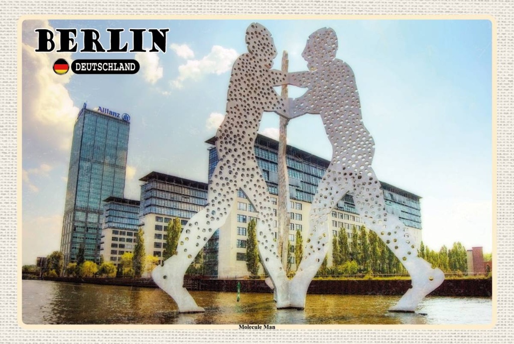 Holzschild 12x18 cm Berlin Molecule MannSkulptur Bildmotiv Reisemotiv Abenteuer Reisen