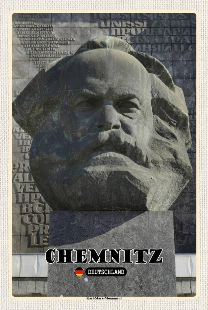 Holzschild 18x12 cm Chemnitz Karl-Marx-Monument Bildmotiv Reisemotiv Abenteuer Reisen