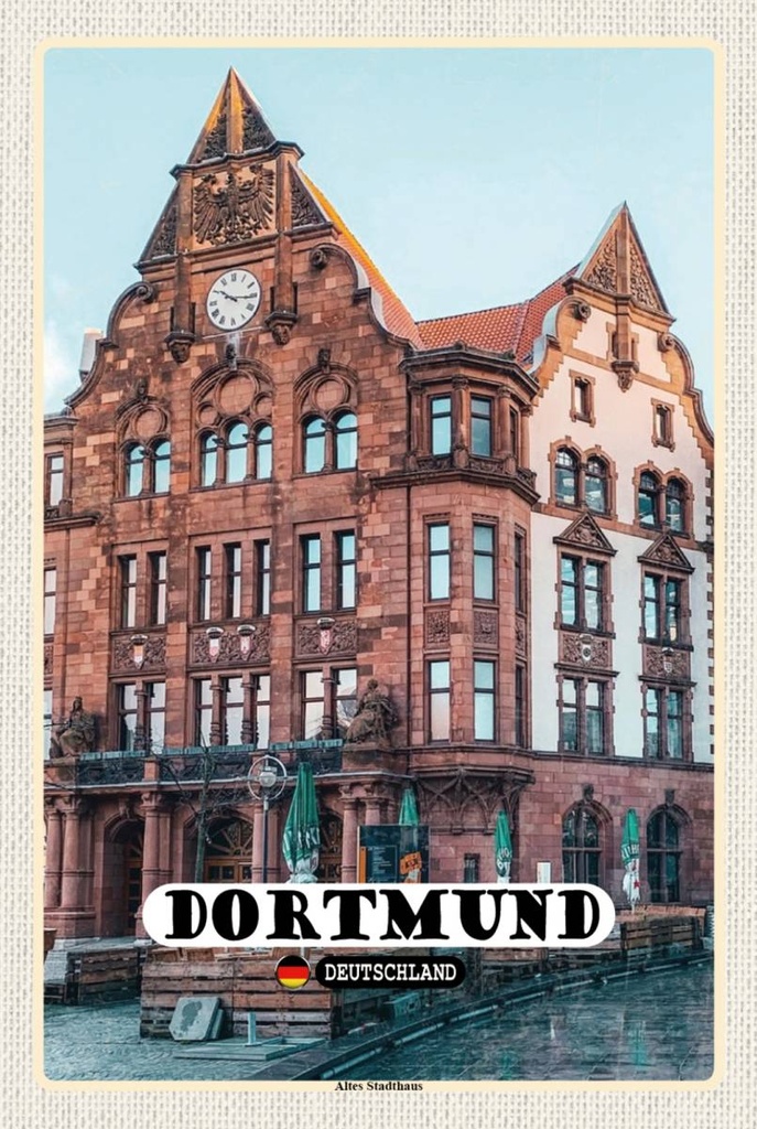Holzschild 18x12 cm Dortmund Altes Stadthaus Altstadt Bildmotiv Reisemotiv Abenteuer Reisen
