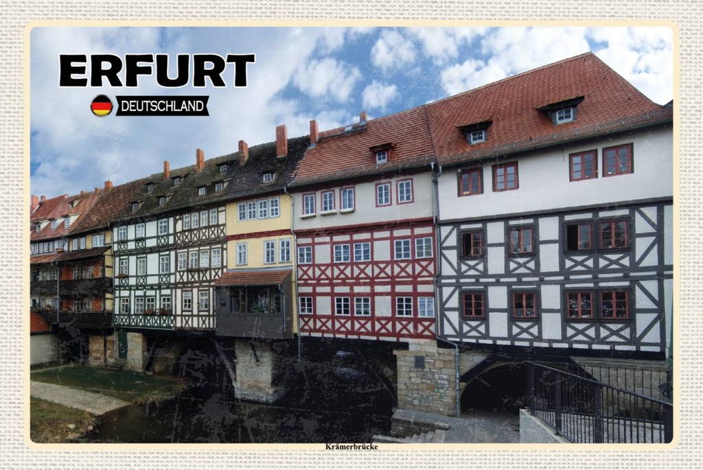 Holzschild 12x18 cm Erfurt Krämerbrücke Bildmotiv Reisemotiv Abenteuer Reisen