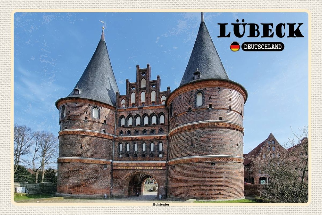 Holzschild 12x18 cm Lübeck Holstentor Bildmotiv Reisemotiv Abenteuer Reisen