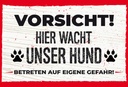 Holzschild 12x18 cm Vorsicht! Hier wacht uner Hund!