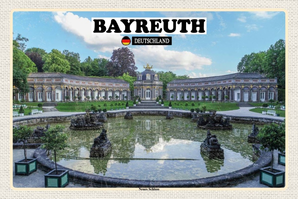 Holzschild 12x18 cm Bayreuth Neues Schloss Brunnen Bildmotiv Reisemotiv Abenteuer Reisen
