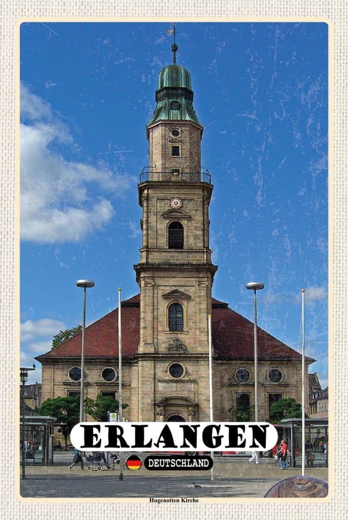 Holzschild 18x12 cm Erlangen Hugenotten Kirche Bildmotiv Reisemotiv Abenteuer Reisen