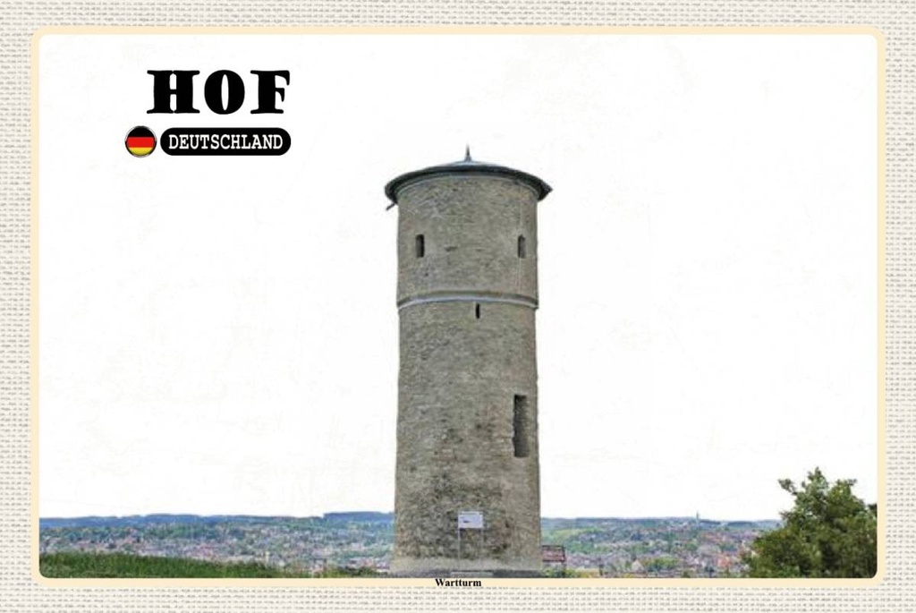 Holzschild 12x18 cm Hof Wartturm Sehenswürdigkeit Bildmotiv Reisemotiv Abenteuer Reisen