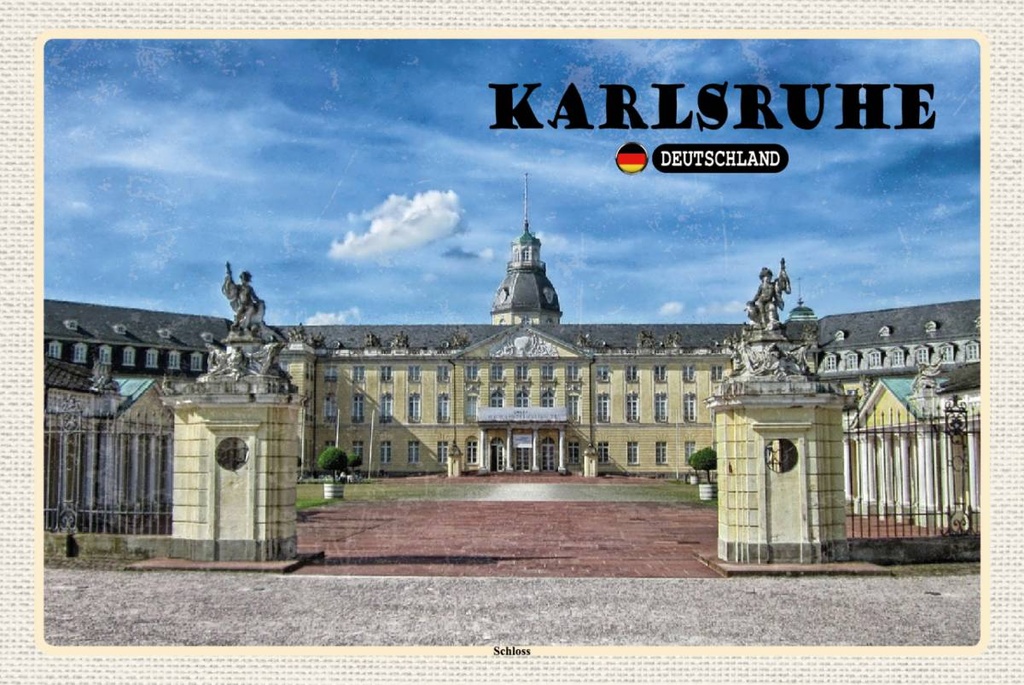 Holzschild 12x18 cm Karlsruhe Schloss Brunnen Bildmotiv Reisemotiv Abenteuer Reisen