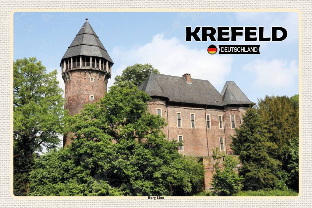 Holzschild 12x18 cm Krefeld Burg Linn Schloss Bildmotiv Reisemotiv Abenteuer Reisen
