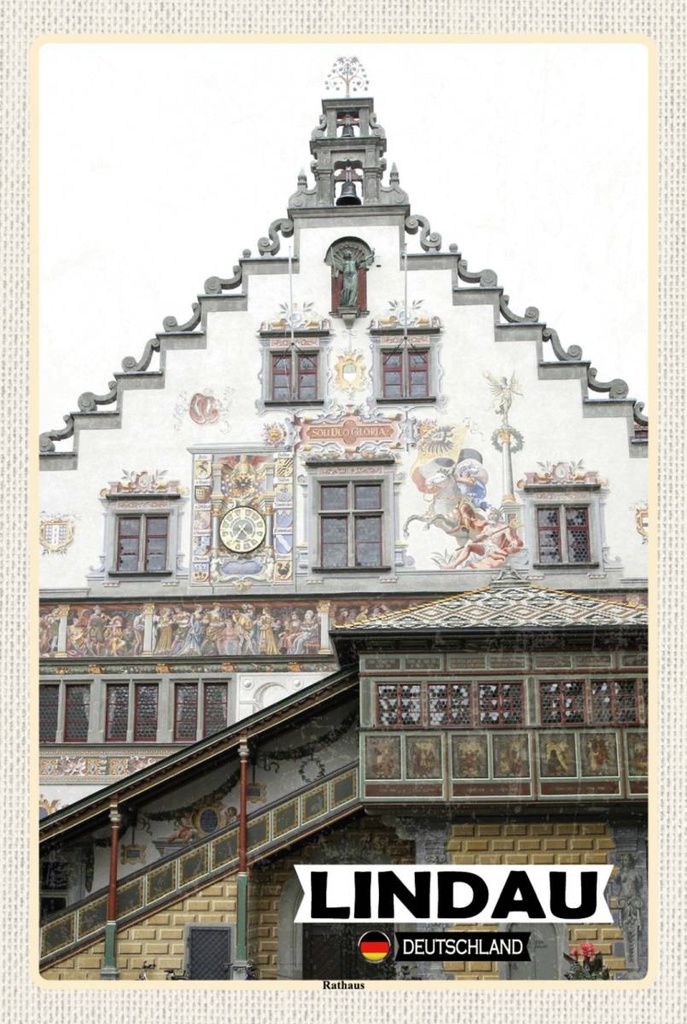 Holzschild 18x12 cm Lindau Rathaus Bildmotiv Reisemotiv Abenteuer Reisen
