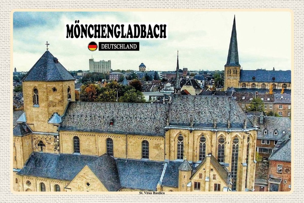 Holzschild 12x18 cm Mönchengladbach St. Vitus Basilica Bildmotiv Reisemotiv Abenteuer Reisen