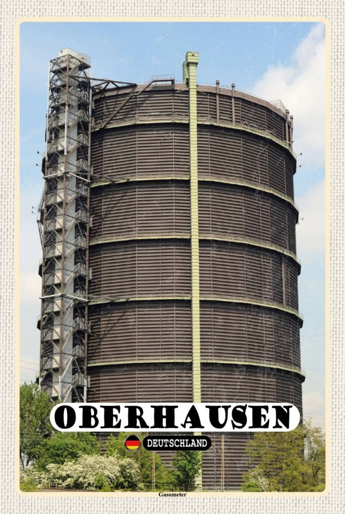 Holzschild 18x12 cm Oberhausen Gasometer Gebäude Bildmotiv Reisemotiv Abenteuer Reisen