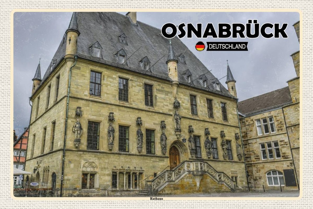 Holzschild 12x18 cm Osnabrück Rathaus Bildmotiv Reisemotiv Abenteuer Reisen