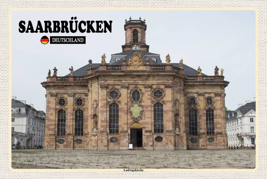 Holzschild 12x18 cm Saarbrücken Ludwigskirche Bildmotiv Reisemotiv Abenteuer Reisen