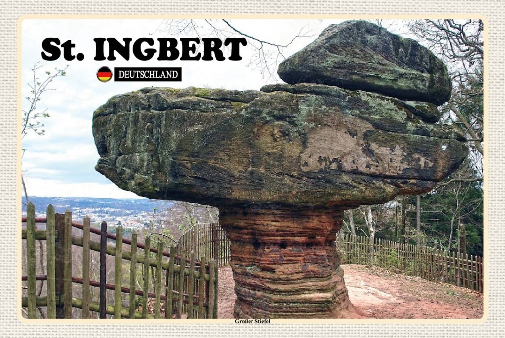 Holzschild 12x18 cm St. Ingbert Großer Stiefel Trip Bildmotiv Reisemotiv Abenteuer Reisen