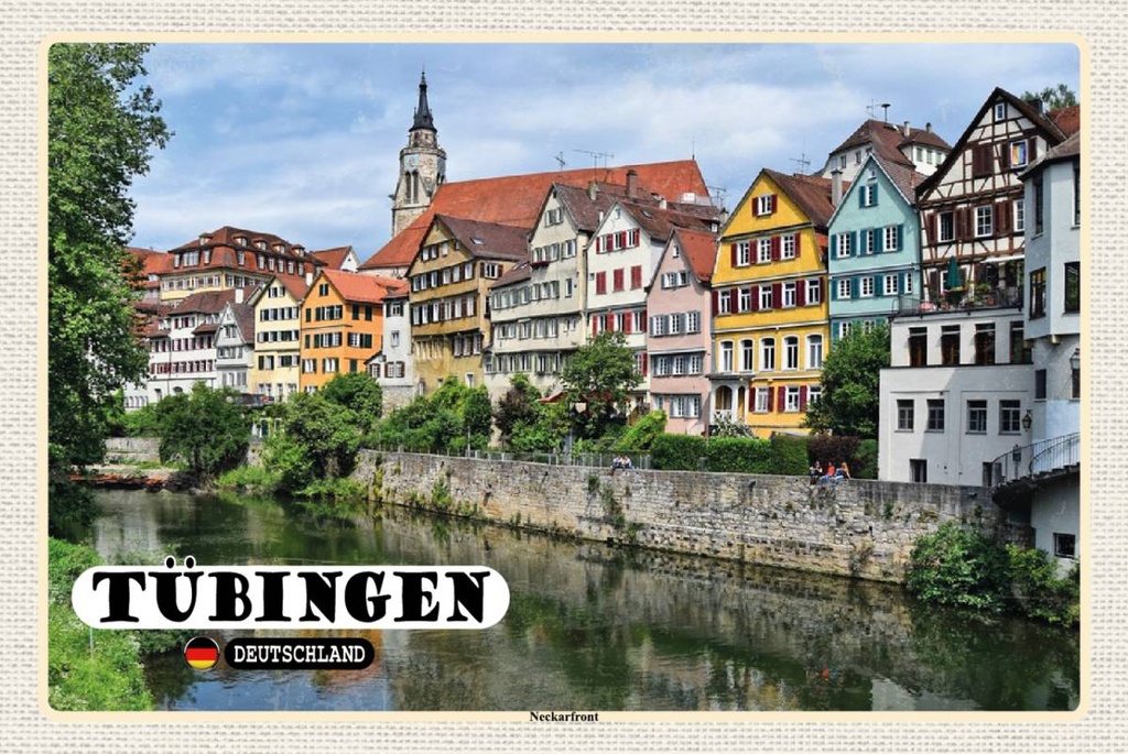 Holzschild 12x18 cm Tübingen Neckarfront Fluss Gebäude Bildmotiv Reisemotiv Abenteuer Reisen