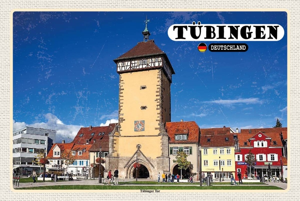 Holzschild 12x18 cm Tübingen Tübinger Tor Zentrum Bildmotiv Reisemotiv Abenteuer Reisen