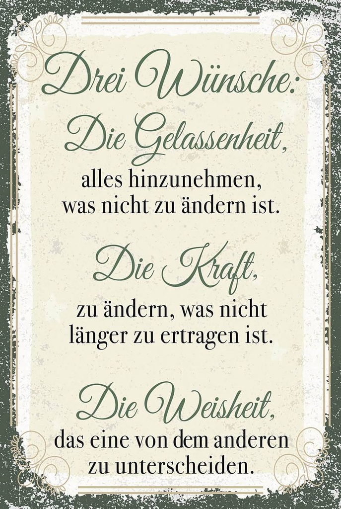 Holzschild 18x12 cm 3 Wünsche Gelassenheit Kraft