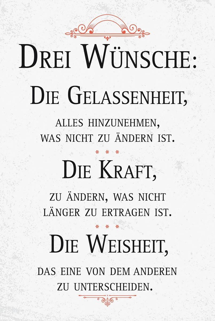 Holzschild 18x12 cm Drei Wünsche Gelassenheit Weisheit
