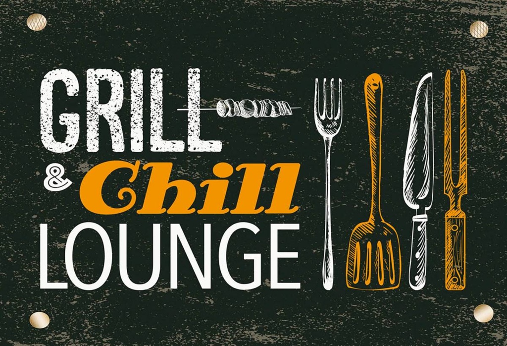Holzschild 12x18 cm Grill & Chill Lounge Grillen