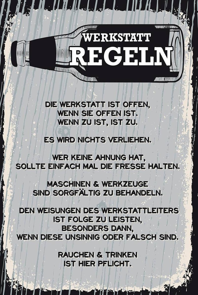 Holzschild 18x12 cm Werkstatt Regeln Maschinen