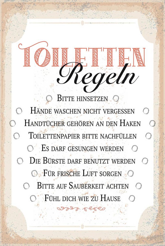 Holzschild 18x12 cm Toiletten Regeln bitte hinsetzen