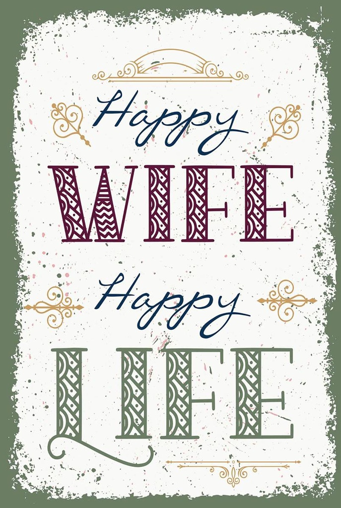Holzschild 18x12 cm Happy wife happy Life