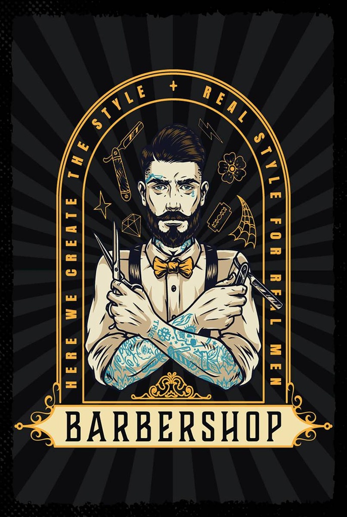 Holzschild 18x12 cm Barbershop Here we greate Style