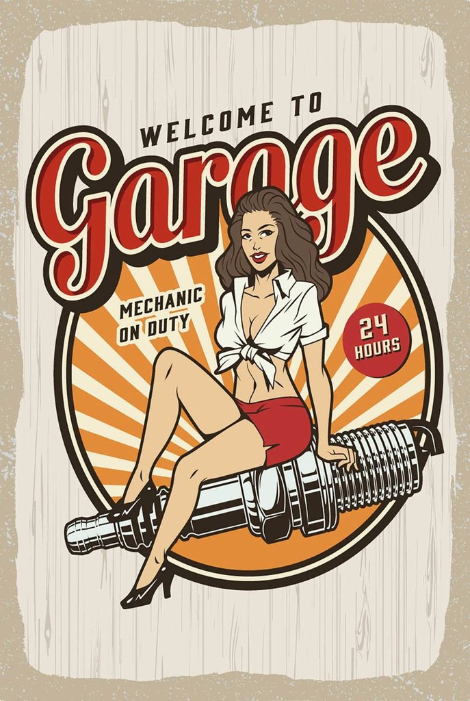 Holzschild 18x12 cm Pinup Welcome to Garage Mechanic on
